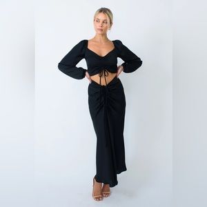 RESA Ziggy Skirt in Black, Size M, Black Midi Skirt with Cinch Waist, Made in LA